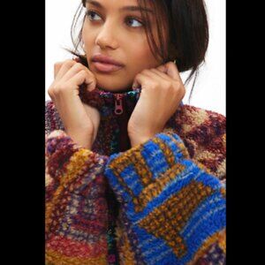 Urban Outfitters mae printed piled fleece zip-up jacket XL